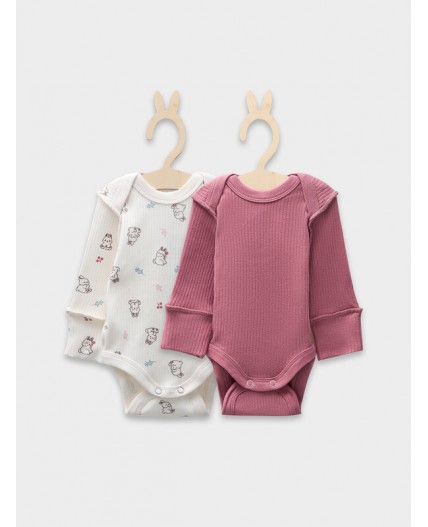 Боди зайчики на зв.белом +дымчатая роза