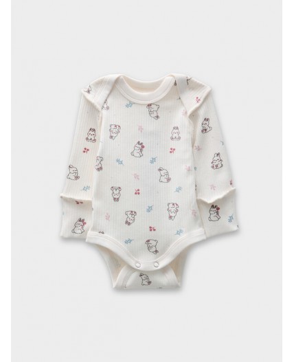 Боди зайчики на зв.белом +дымчатая роза