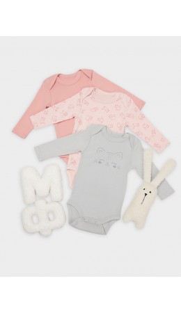 Боди котики на розовом +розово -корич. +серый