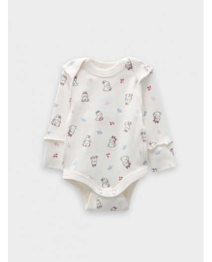 Боди зайчики на зв.белом +цветочные еноты на п.роз +дымч.роза