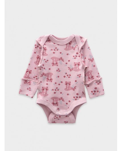 Боди зайчики на зв.белом +цветочные еноты на п.роз +дымч.роза