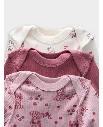 Боди зайчики на зв.белом +цветочные еноты на п.роз +дымч.роза
