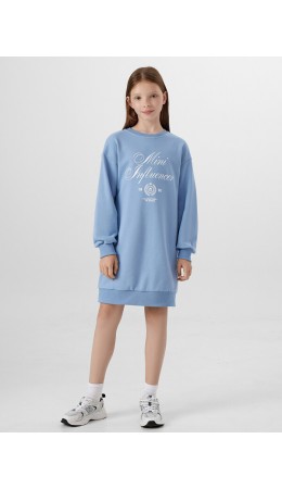 Платье пыльно -голубой +печать