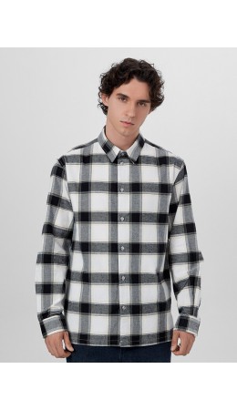 Рубашка серая клетка с охристой полоской