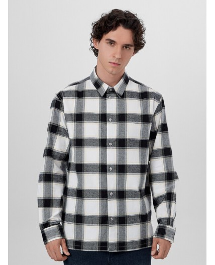 Рубашка серая клетка с охристой полоской
