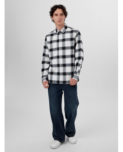 Рубашка серая клетка с охристой полоской