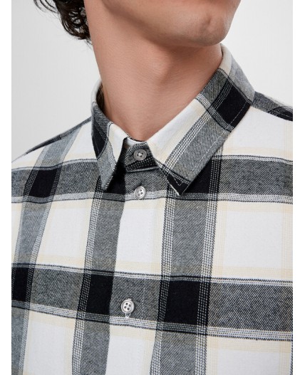 Рубашка серая клетка с охристой полоской