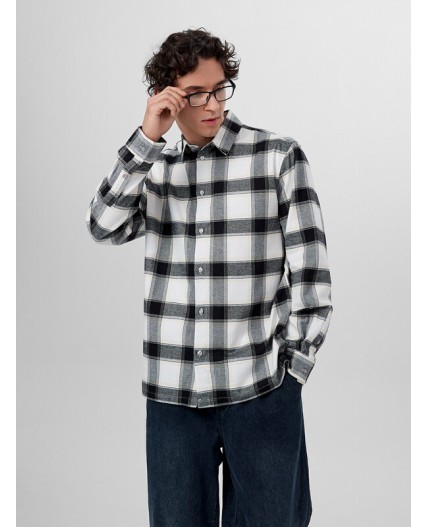 Рубашка серая клетка с охристой полоской