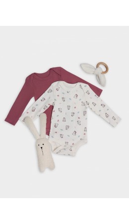 Боди зайчики на зв.белом +дымчатая роза
