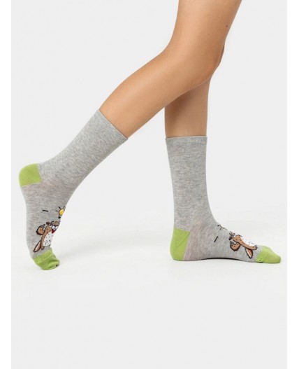 Носки серый меланж /салатовый