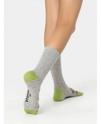Носки серый меланж /салатовый