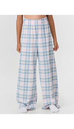 Брюки клетка голубой/розовый