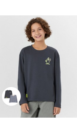 Лонгслив графит +молочно -шалфейная полоска