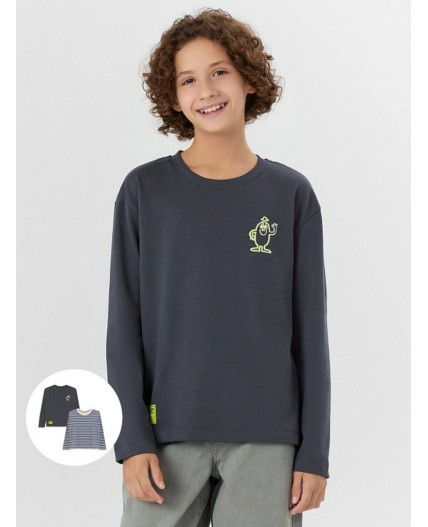 Лонгслив графит +молочно -шалфейная полоска