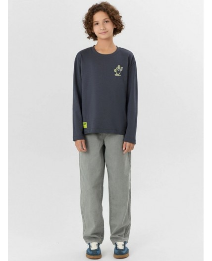 Лонгслив графит +молочно -шалфейная полоска