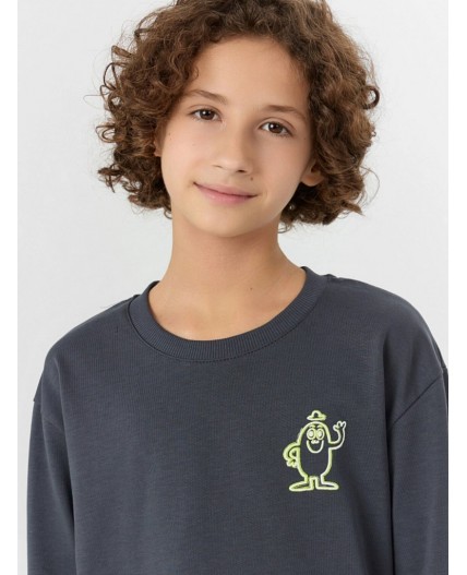 Лонгслив графит +молочно -шалфейная полоска