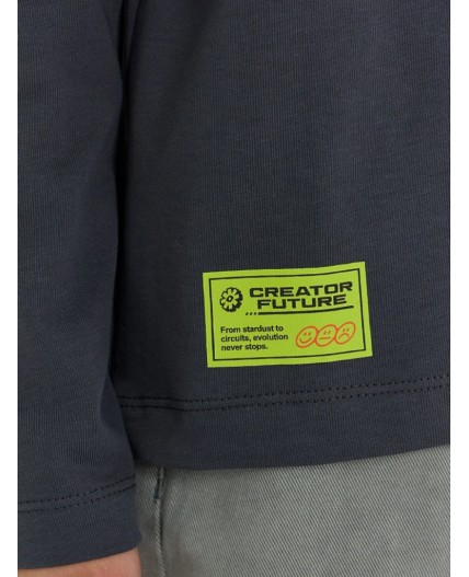 Лонгслив графит +молочно -шалфейная полоска