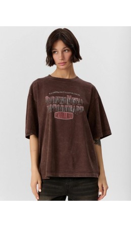 Футболка ACID WASH коричневый +печать