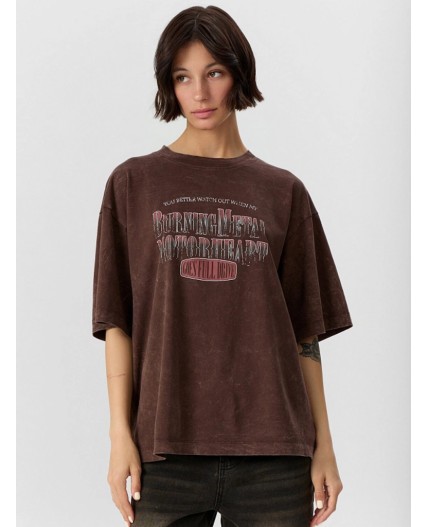 Футболка ACID WASH коричневый +печать