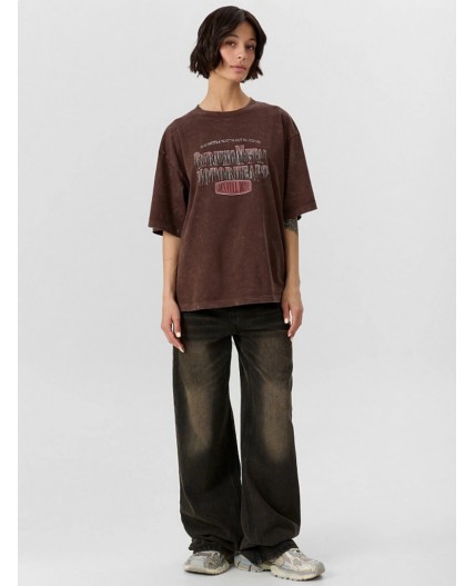 Футболка ACID WASH коричневый +печать