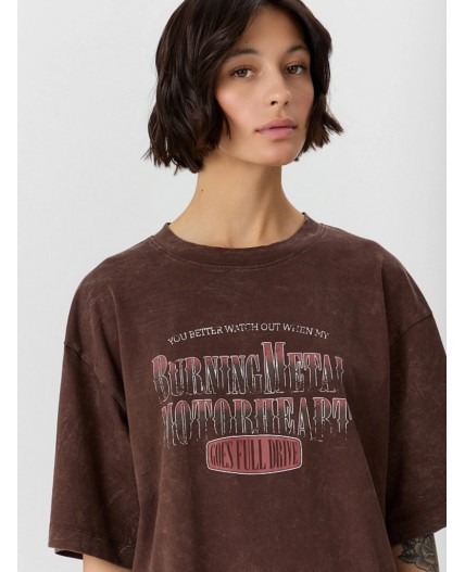 Футболка ACID WASH коричневый +печать