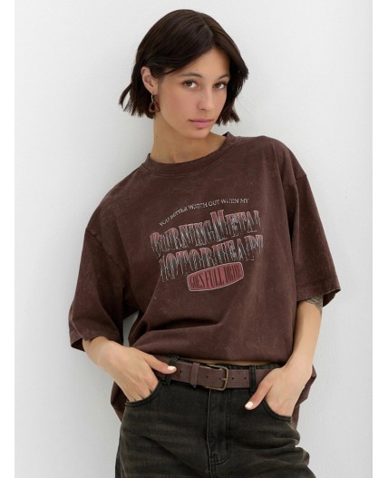 Футболка ACID WASH коричневый +печать