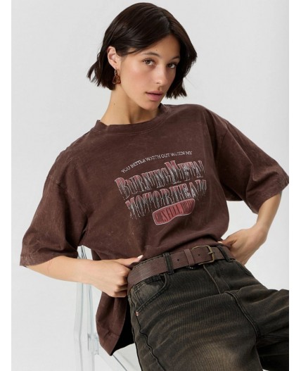 Футболка ACID WASH коричневый +печать