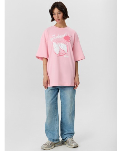 Футболка пыльный розовый +печать1