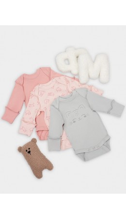 Боди котики на розовом +розово -корич. +серый