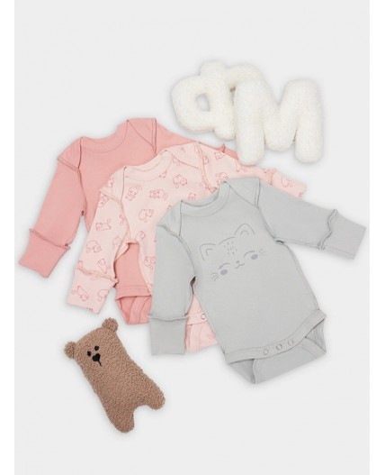 Боди котики на розовом +розово -корич. +серый