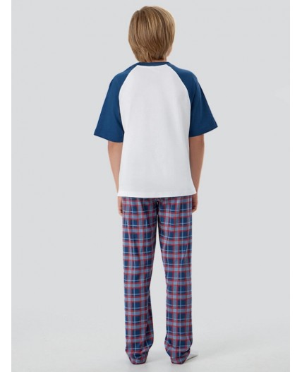 Комплект белый +красно -синяя клетка