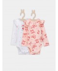 Боди сердечки на белоснежном +бантики на персике