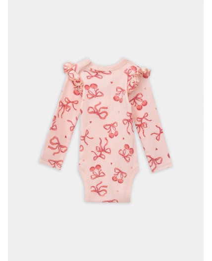 Боди сердечки на белоснежном +бантики на персике