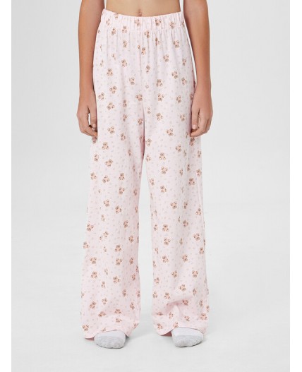 Брюки мишки с цветами на розовом