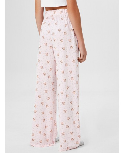 Брюки мишки с цветами на розовом