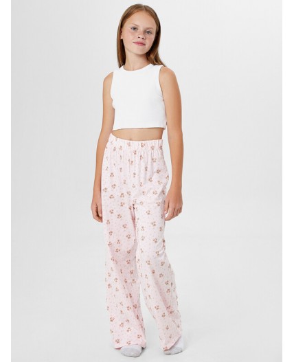 Брюки мишки с цветами на розовом