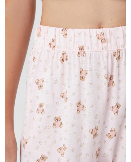 Брюки мишки с цветами на розовом
