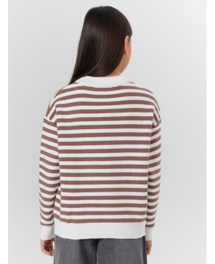 Джемпер брауни полоска на сливочном