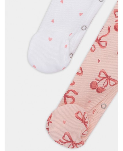 Комбинезон сердечки на белоснежном +бантики на персике