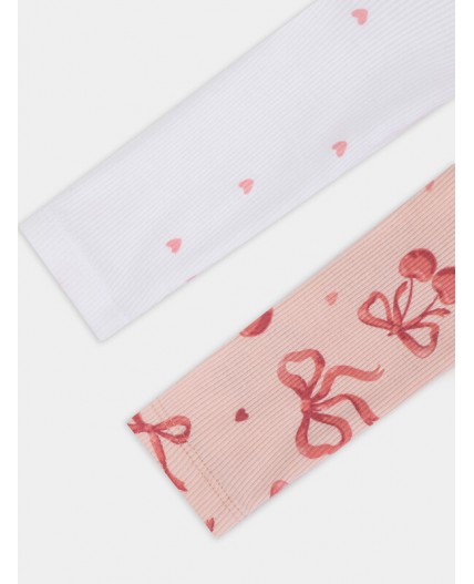 Комбинезон сердечки на белоснежном +бантики на персике