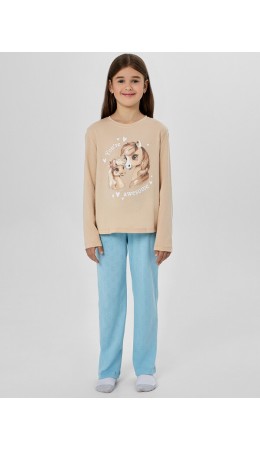 Комплект бежевый +сердечки на голубом