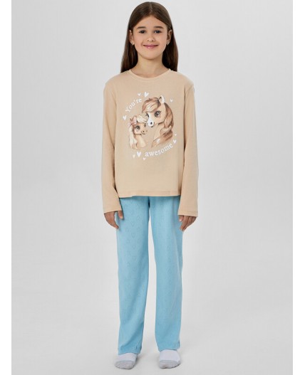 Комплект бежевый +сердечки на голубом