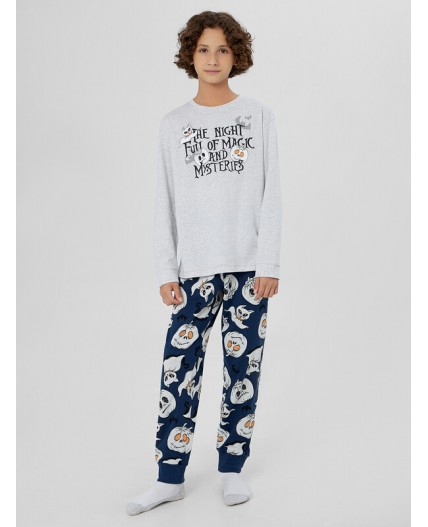 Комплект серый меланж 4306-А +привидения на синем