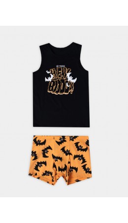 Комплект черный +летучие мыши на оранжевом