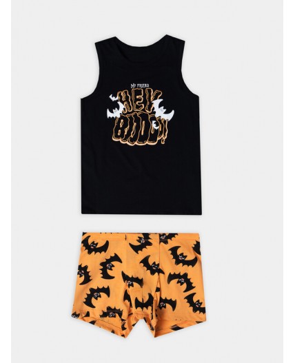 Комплект черный +летучие мыши на оранжевом