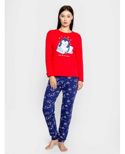 Комплект красный +пингвины на сапфировом