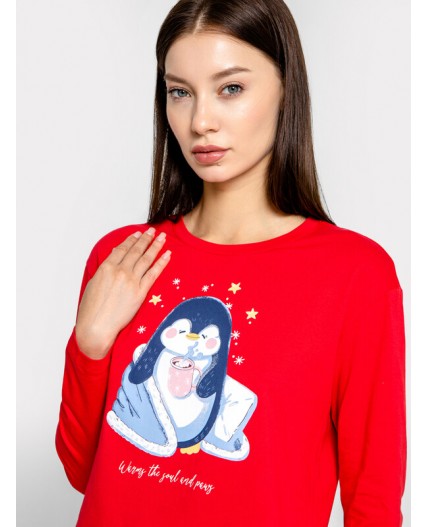 Комплект красный +пингвины на сапфировом