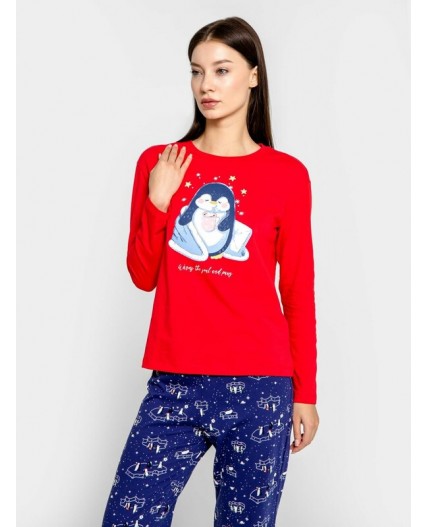 Комплект красный +пингвины на сапфировом