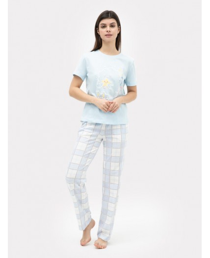 Комплект голубое небо +голубая клетка на св.молочном