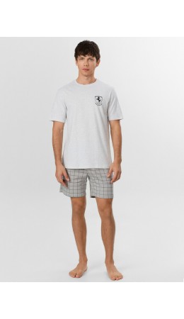 Комплект серый меланж 4306-А +черная клетка на сером